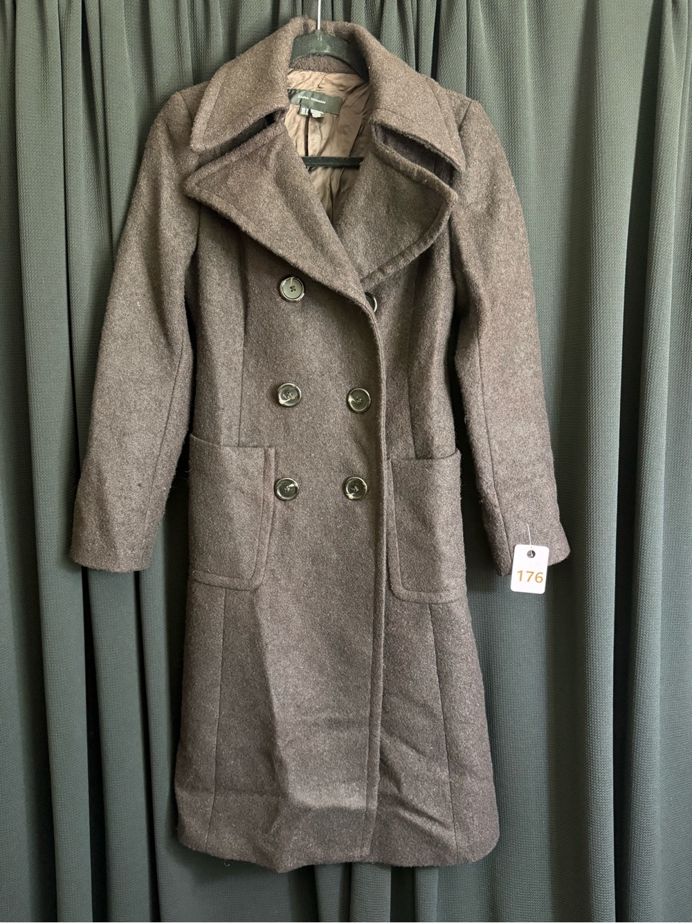 Wool-Blend Double-Breasted Pea Coat in Dark Brown